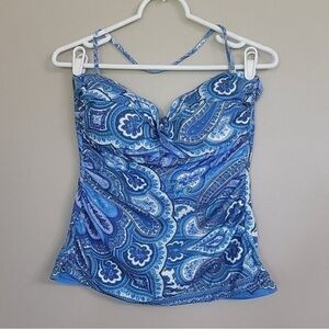 Lauren Ralph Lauren Blue White Tankini Swim Suit Top Size 12